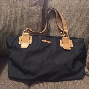 Kate Spade Black Vinyl w/ tan leather tote